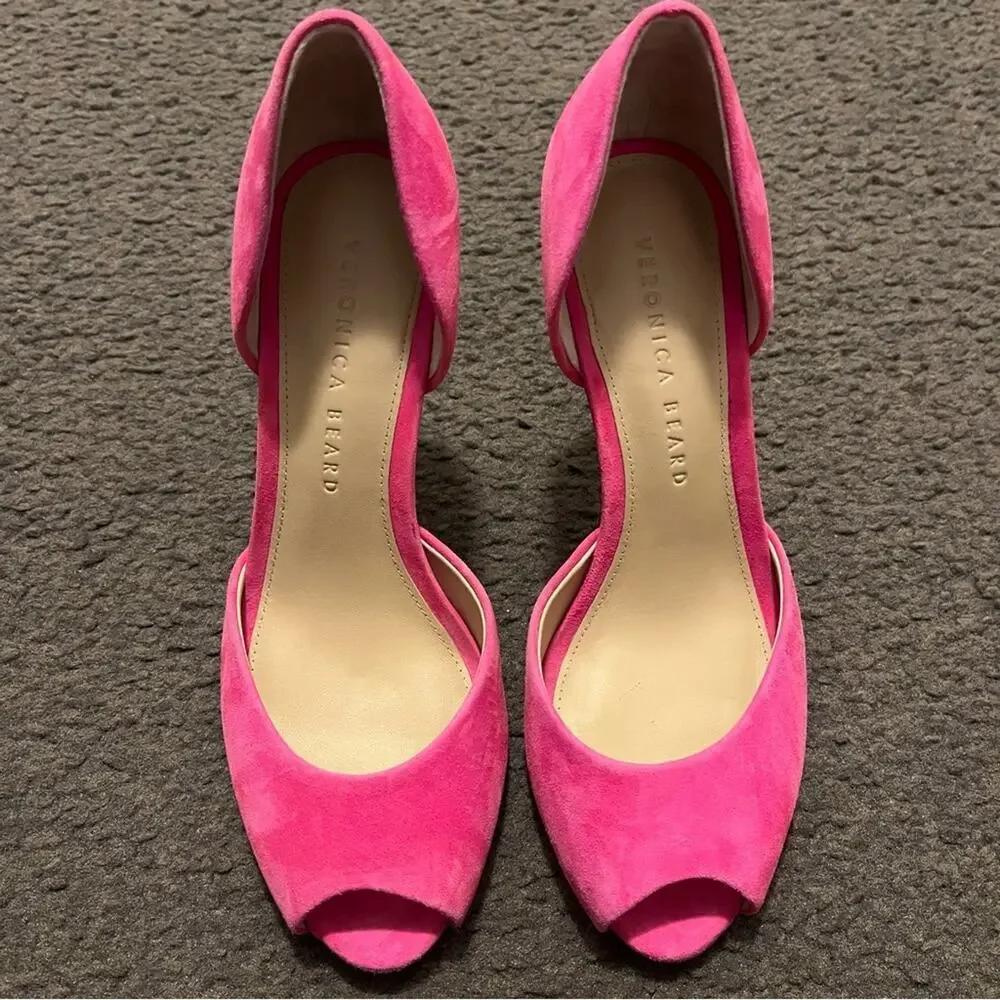 Veronica Beard Gator Suede Peep Toe Pump Heels In Pink - Picture 2 of 11